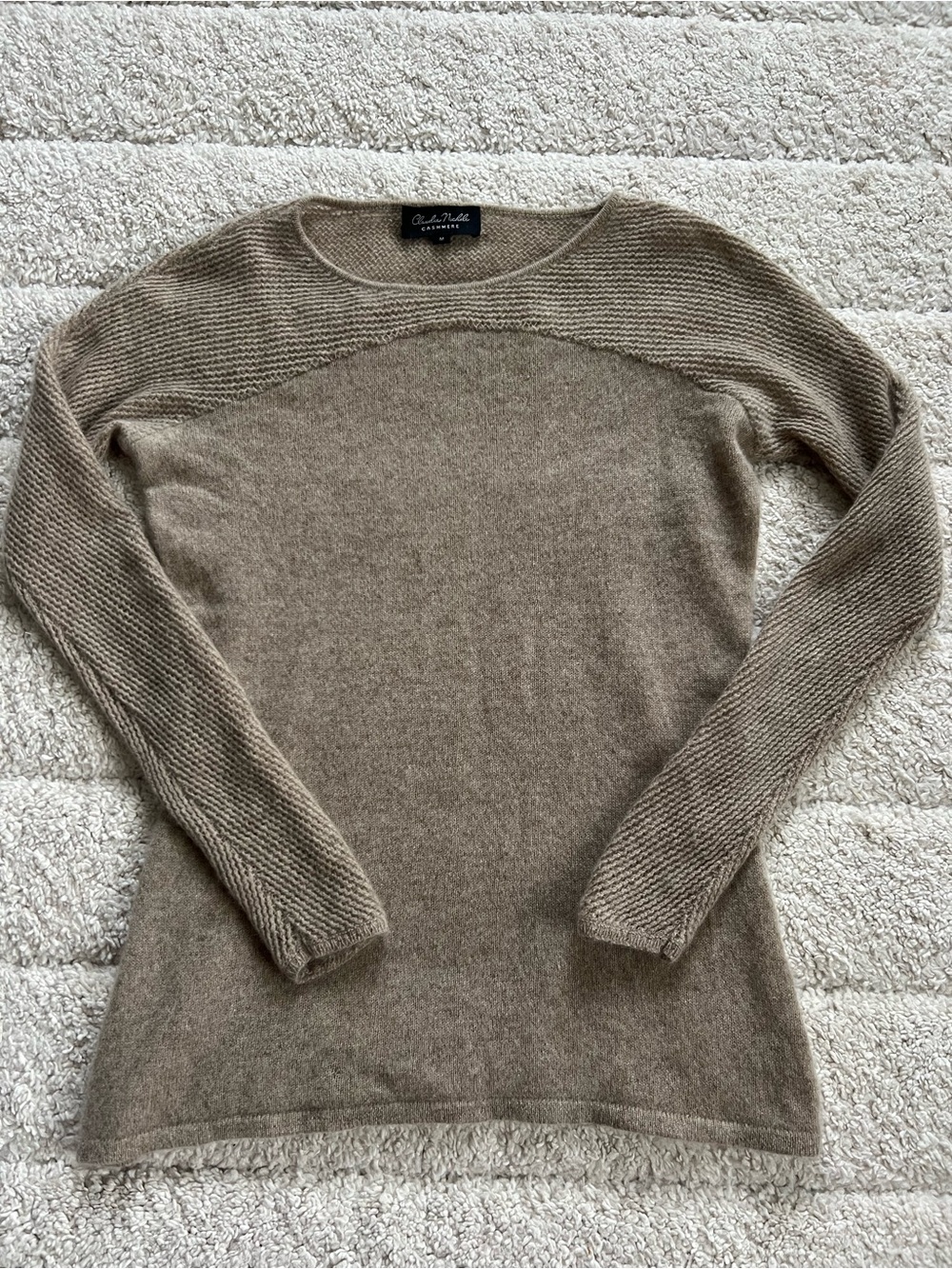 Claudia Nicole Cashmere Taupe Light Beige Crewneck Sweater